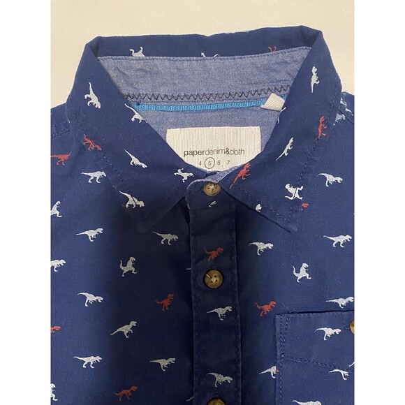 Paper Denim & Cloth Boys Dinosaurs Short Sleeve Button Shirt - Size 5 - Picture 2 of 6